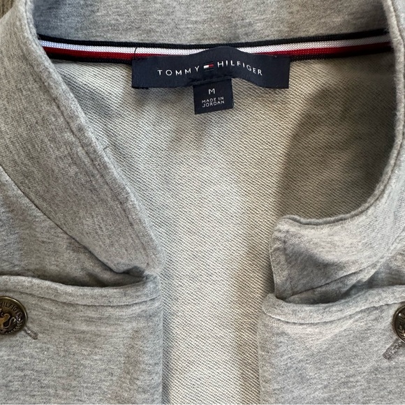 Tommy Hilfiger Military Band Style Jacket Open Front Metal Buttons Gray Size M - Picture 2 of 9
